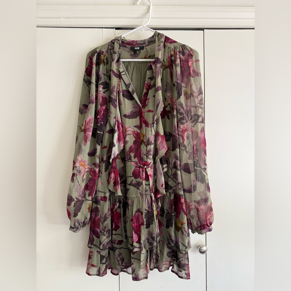 PAIGE Floral Long Sleeve Dress in Pink and Green